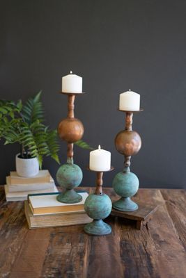 Copper Patina Finish Pillar Candle Holder Med
