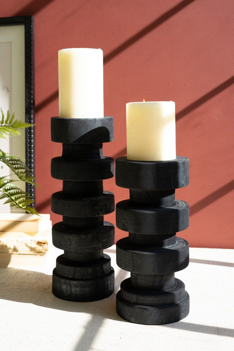 Turned Wood Candle Tower - Black Lg