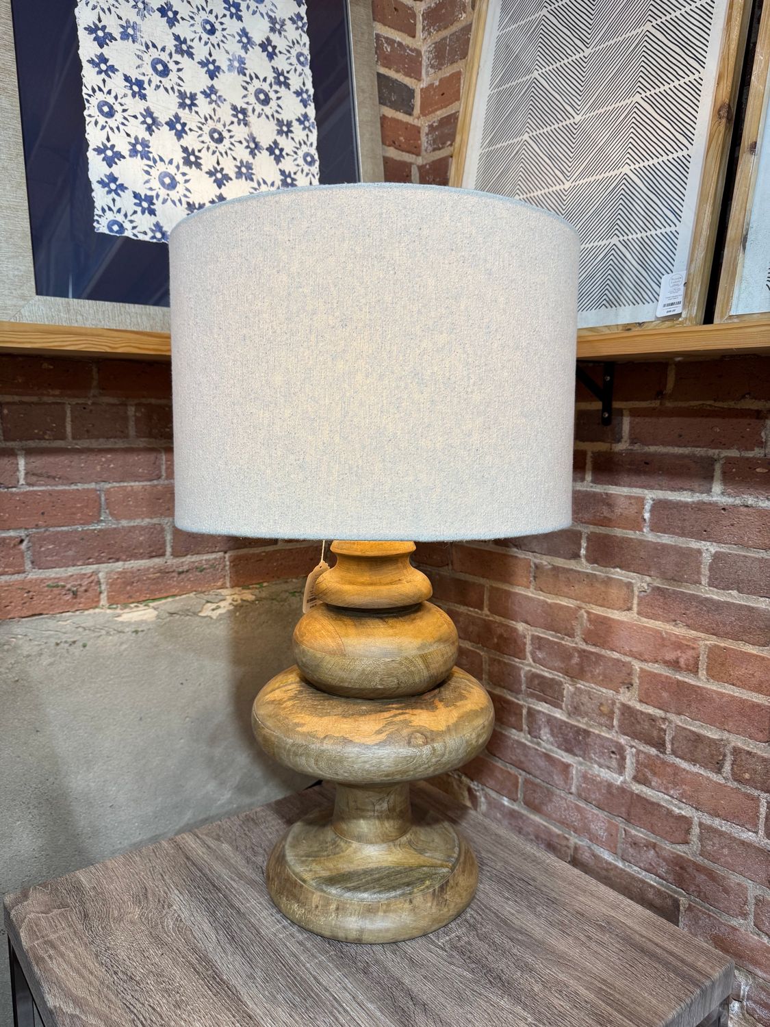 Stacked Wooden Table Lamp w/Fabric Shade Stacked Wooden Table Lamp w/Fabric Shade