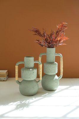Paper Mache Vases w/Cane Handles - Mint Sm