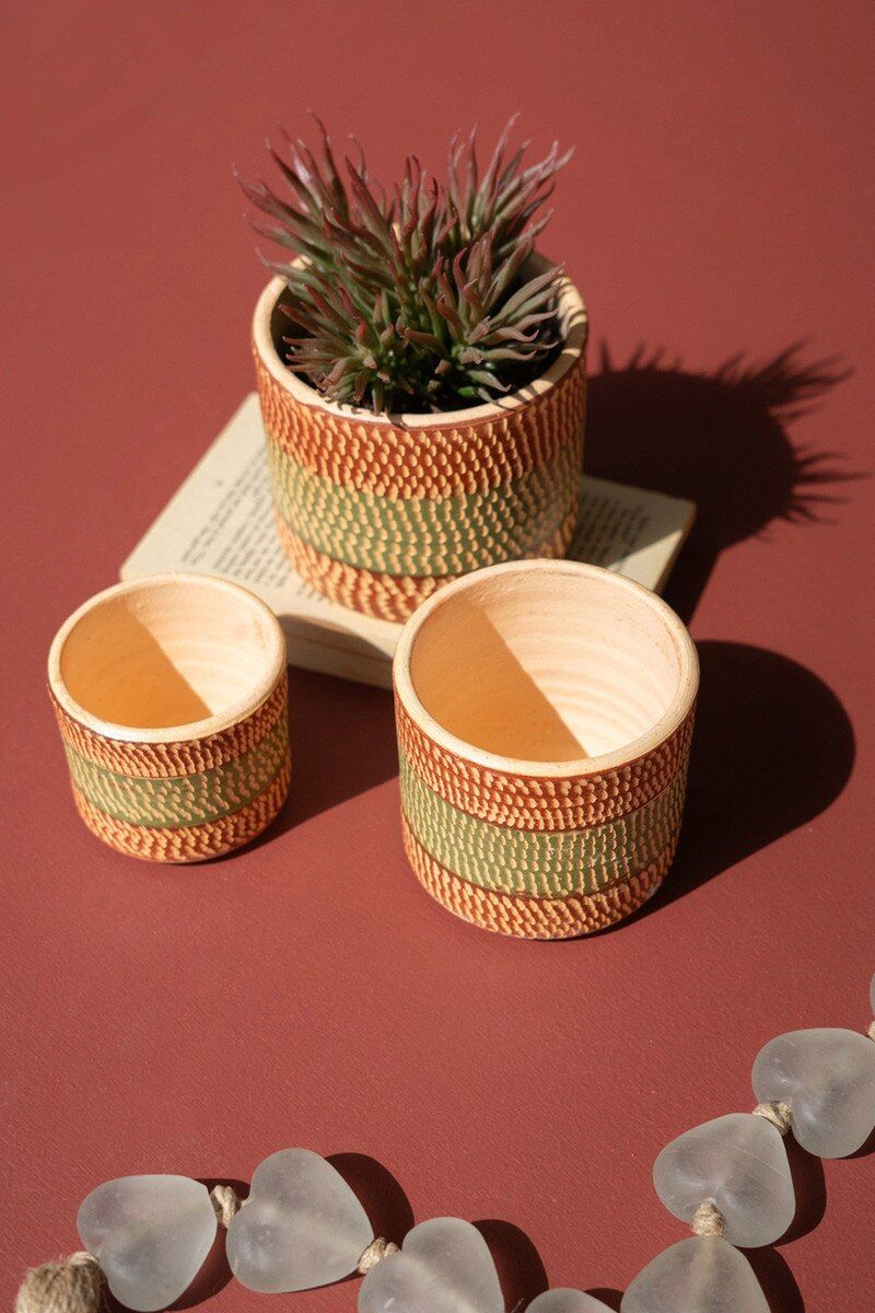 S/3 Small Painted Terracotta Planters