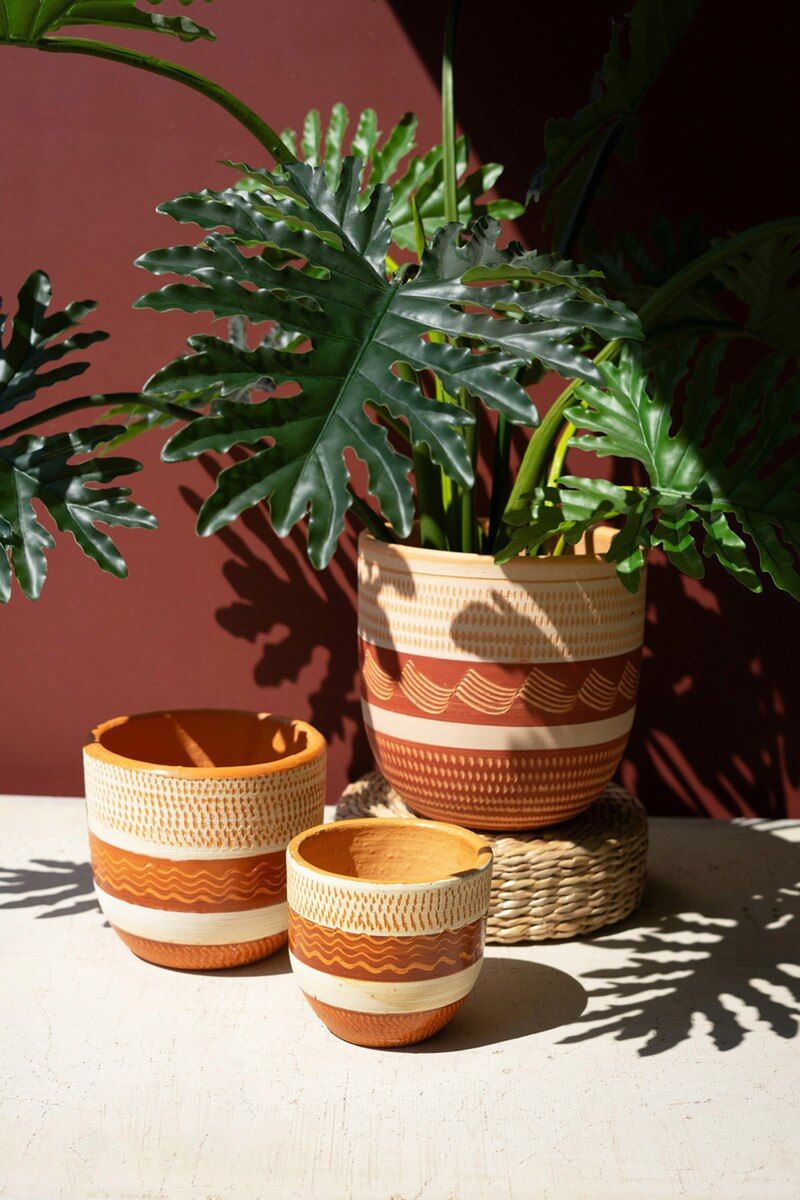 Painted Terracotta Clay Planters Lg