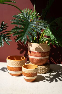Painted Terracotta Clay Planters Lg