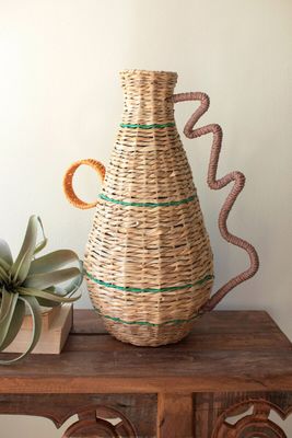Recycled Paper &amp; Seagrass Bottle Vase w/Circle Handle