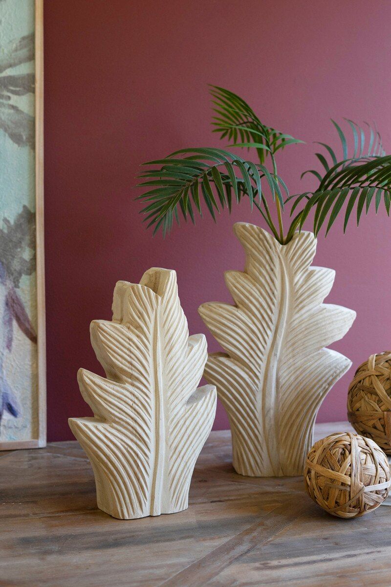 Carved Wooden Leaf Vase Sm Carved Wooden Leaf Vase Sm