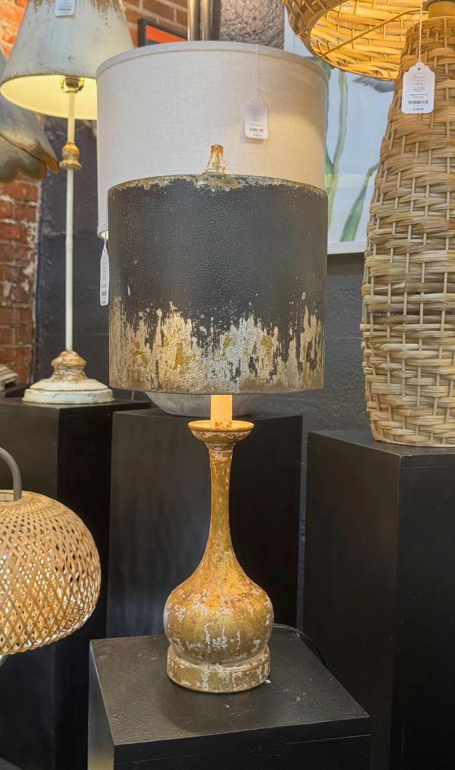 Table Lamp w/Round Base & Black & Gold Metal Shade Table Lamp w/Round Base & Black & Gold Metal Shade