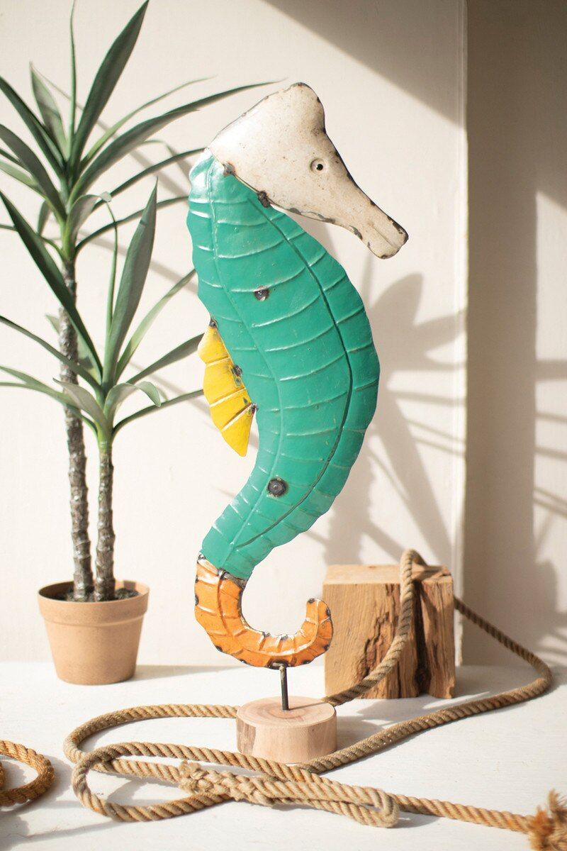 Recycled Iron Seahorse on Wooden Base Recycled Iron Seahorse on Wooden Base