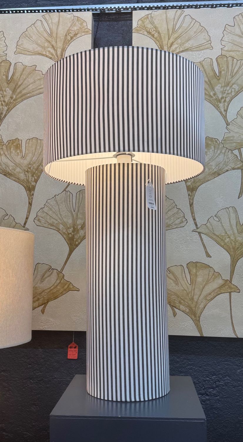 Black &amp; White Stripe Fabric Table Lamp w/Shade