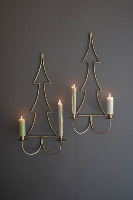 Antique Brass Christmas Tree Wall Candle Sconce