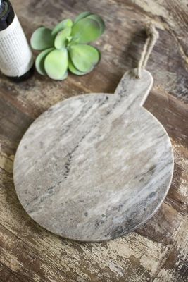 Round Grey Marble Cutting Board w/Jute Hanger