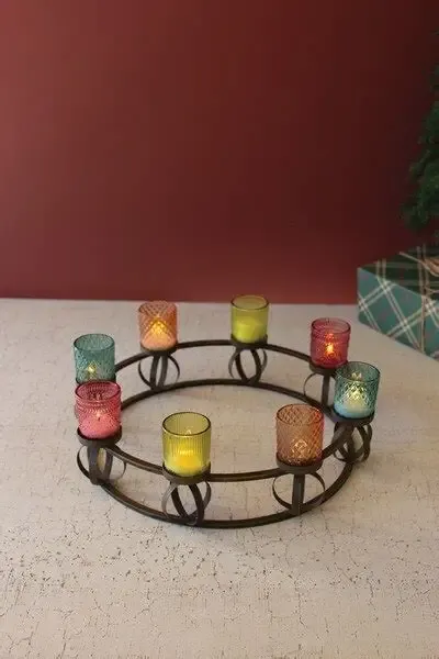 Circle Candelabra w/Multi Colored Glass Candle Holders