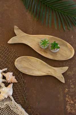 Carved Wooden Fish Platter Lg
