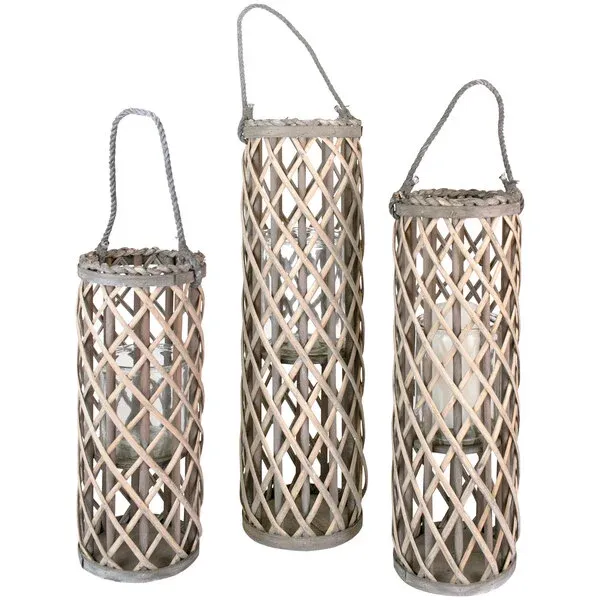 Tall Grey Square Willow Lantern Sm Tall Grey Square Willow Lantern Sm