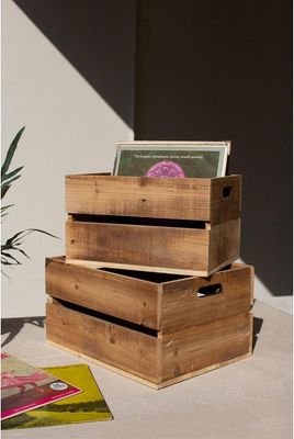 Natural Finish Slatted Wooden Crate Sm