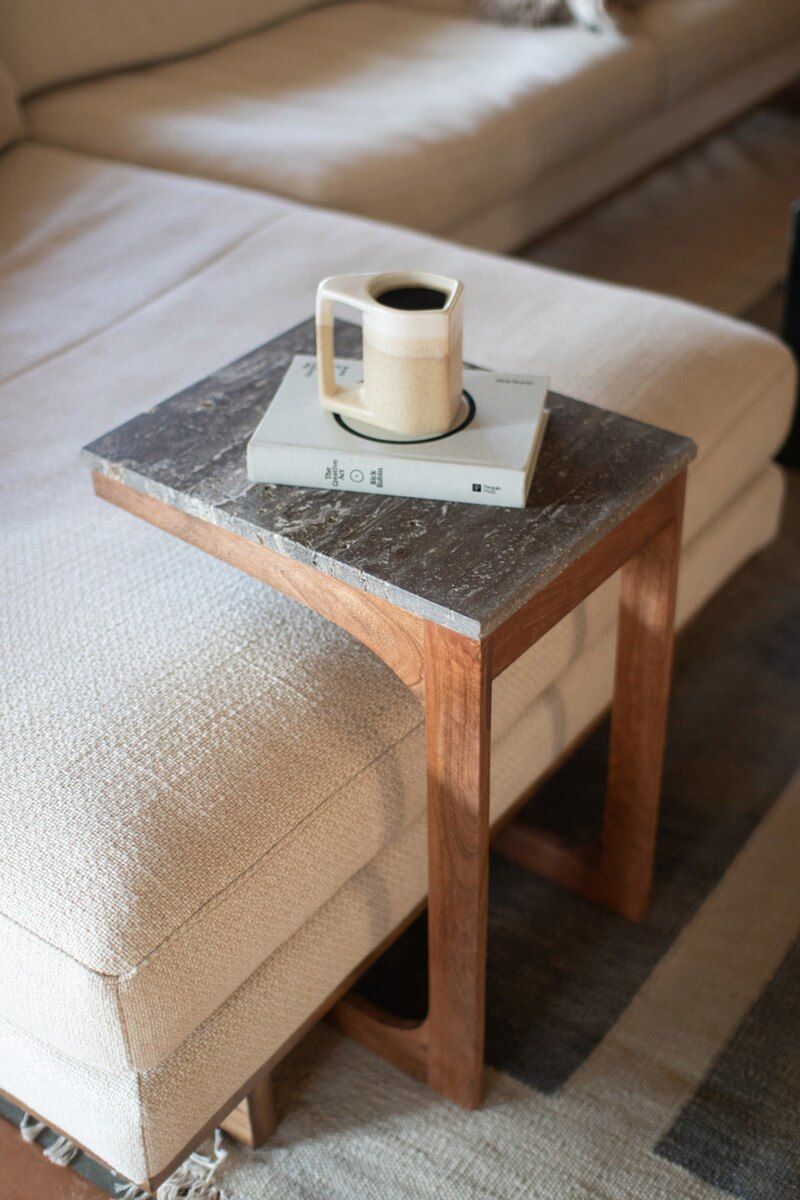 Acacia Wood Sofa Table w/Titanium Traventine Top