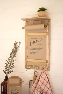 Wooden Wall Note Roll w/Coat Hooks