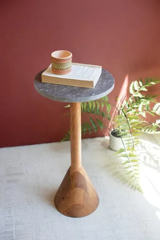Mango Wood Cocktail Table w/Titanium Travertine Top