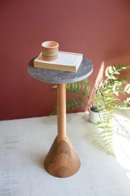 Mango Wood Cocktail Table w/Titanium Travertine Top