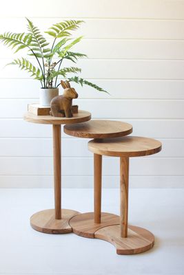 S/3 Acacia Wood Round Side Tables