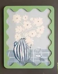 Green Wavy Framed Still Life Print Under Glass II