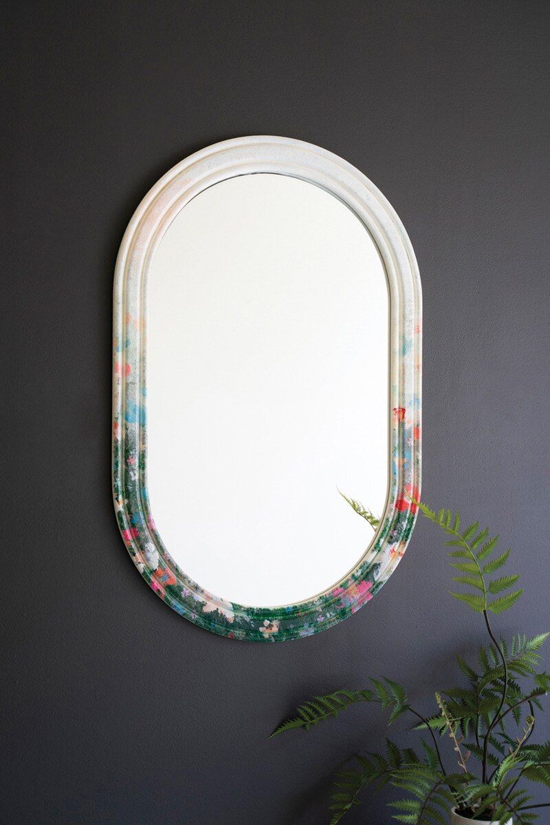 Floral Painted Oval Framed Mirror
