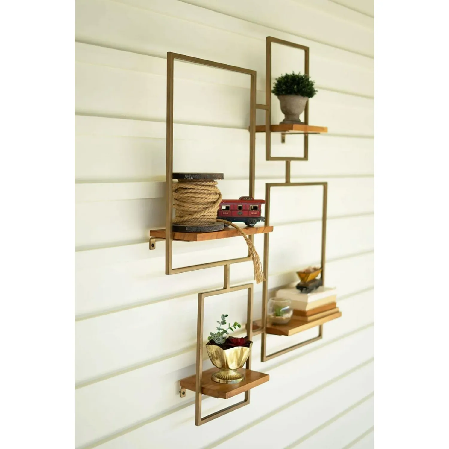 Iron &amp; Wood Wall Unit w/4 Shelves