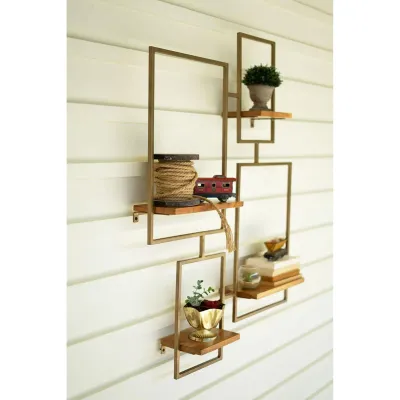Iron &amp; Wood Wall Unit w/4 Shelves