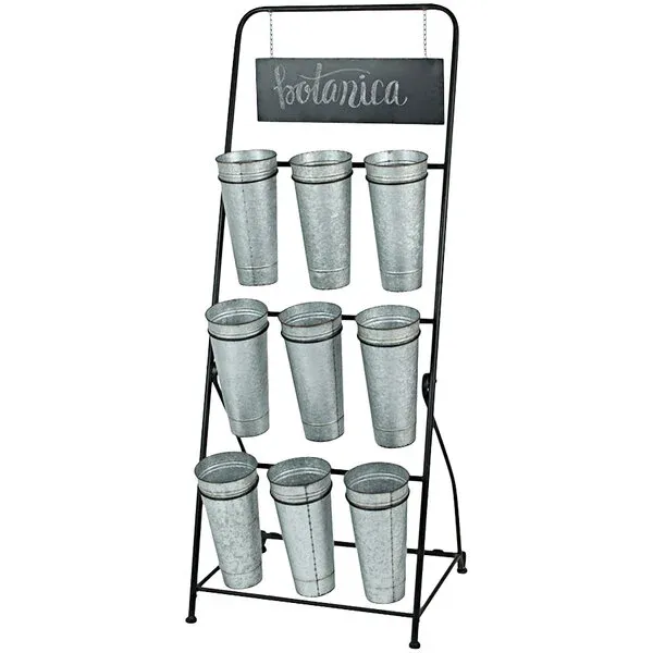 Flower Rack w/9 Galvanized Buckets