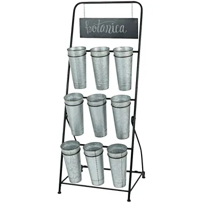 Flower Rack w/9 Galvanized Buckets