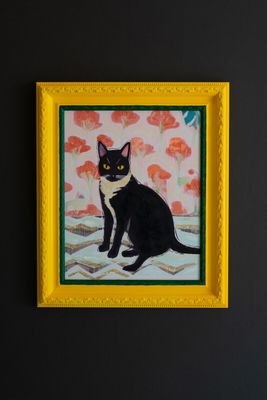 Yellow and Green Framed Acrylic Painting - Cat Yellow and Green Framed Acrylic Painting - Cat