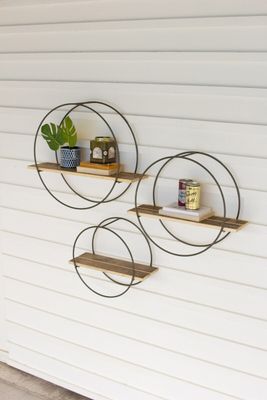 Recycled Wood Shelf w/Round Metal Frame Med