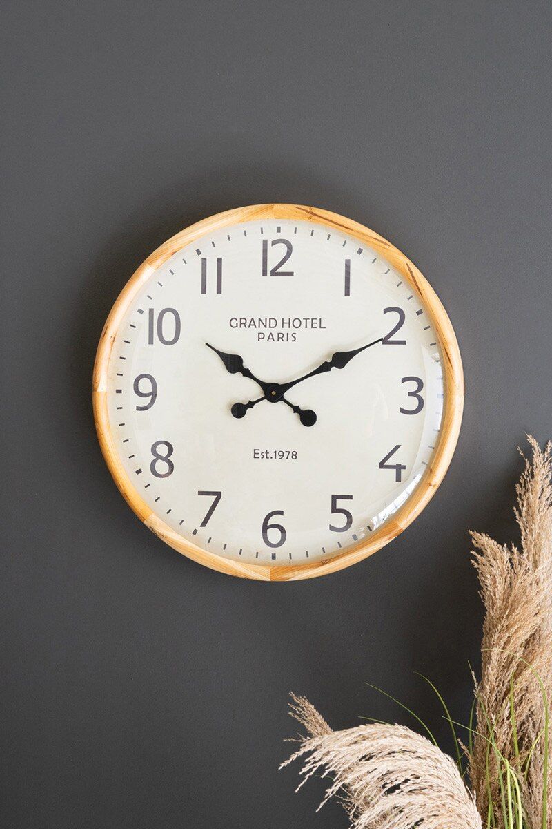 Round Wood Framed Wall Clock - Grand Hotel