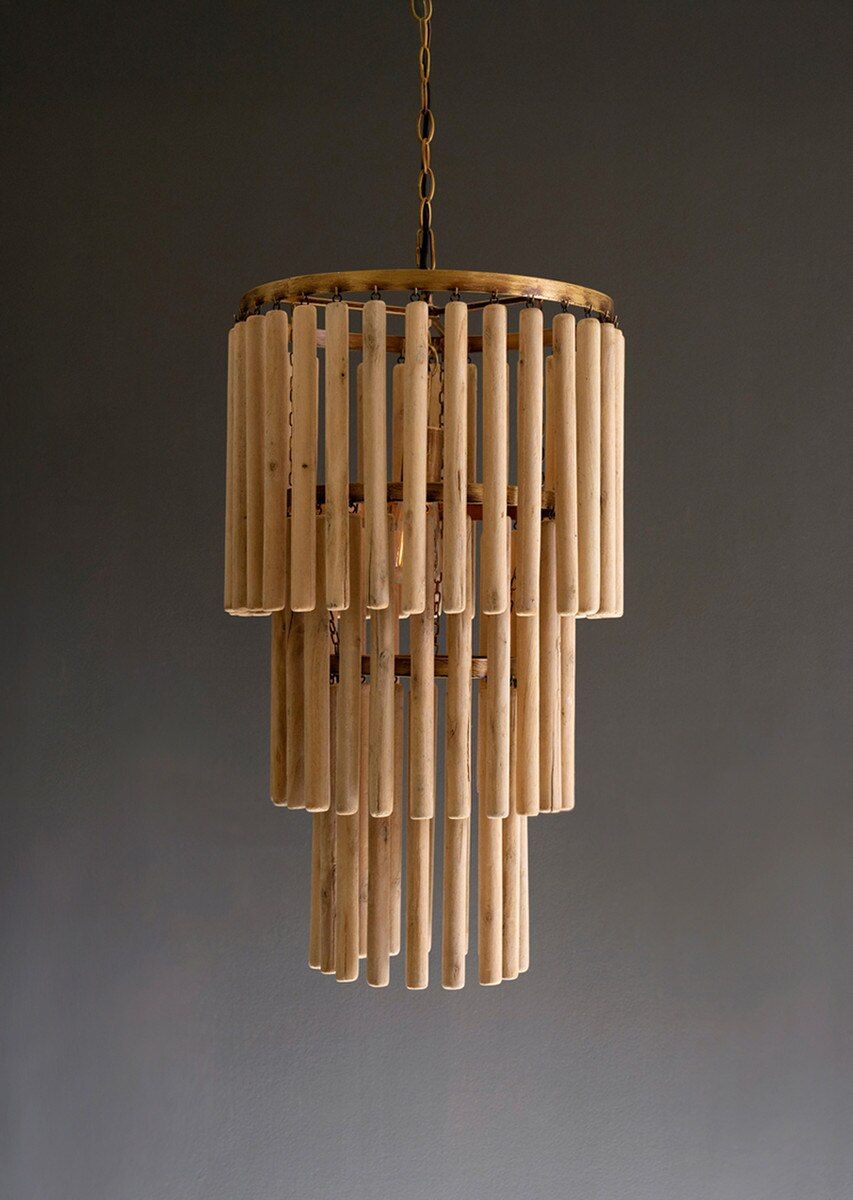 Three Tiered Wooded Pendant Light
