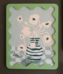 Green Wavy Framed Still Life Print Under Glass I