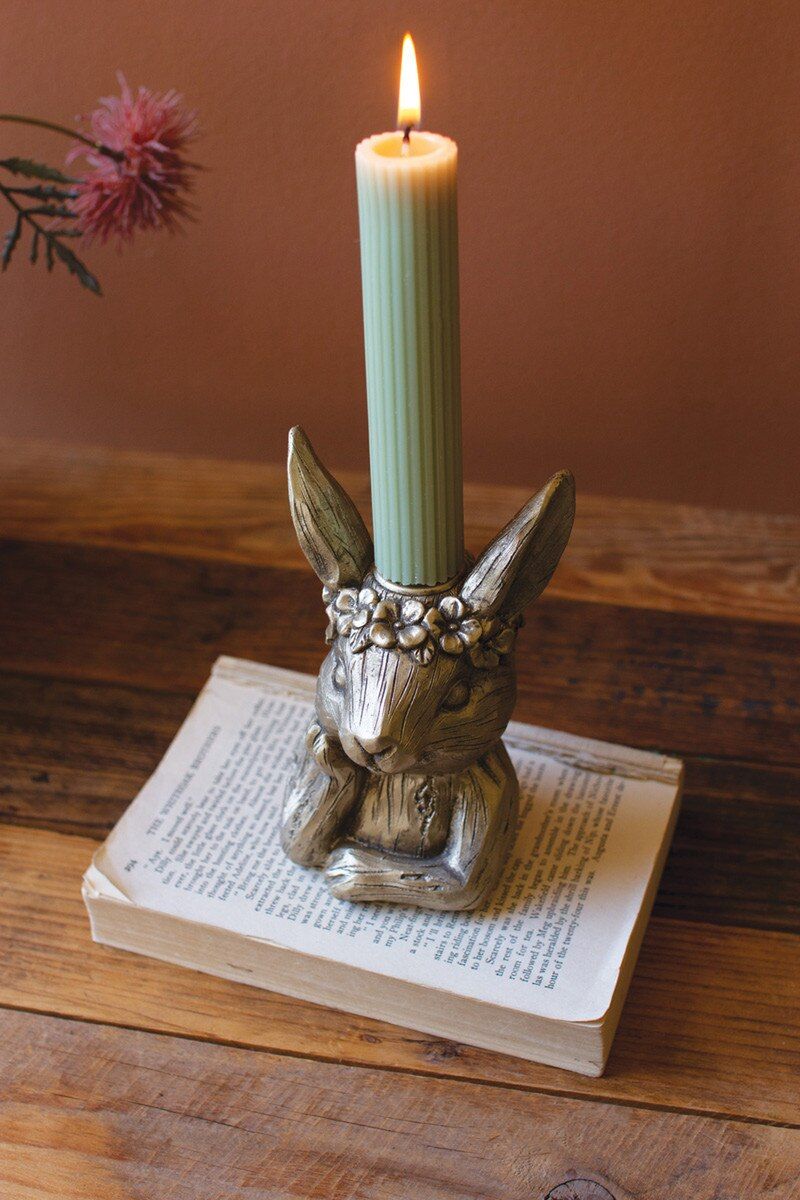 Painted Resin Taper Candle Holder - Rabbit
