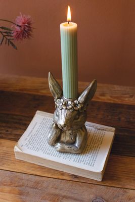 Painted Resin Taper Candle Holder - Rabbit