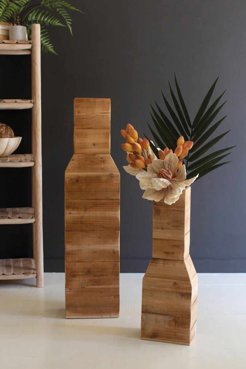 Recycled Wood Floor Vase - Natural Finish - Sm Recycled Wood Floor Vase - Natural Finish - Sm