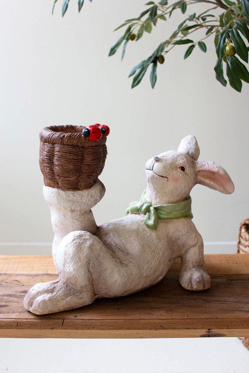 Resin Easter Bunny w/Basket & Ladybugs Resin Easter Bunny w/Basket & Ladybugs