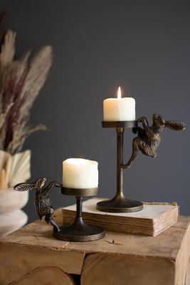 Cast Aluminum Rabbit Candle Holder - Antique Brass Lg