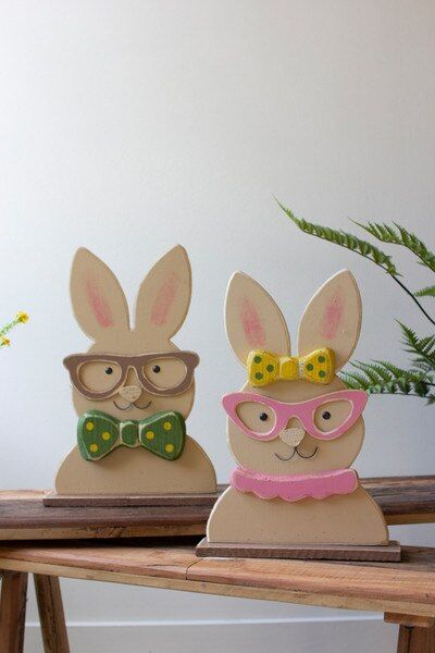 Painted Wood Easter Bunny w/Glasses - Green Painted Wood Easter Bunny w/Glasses - Green