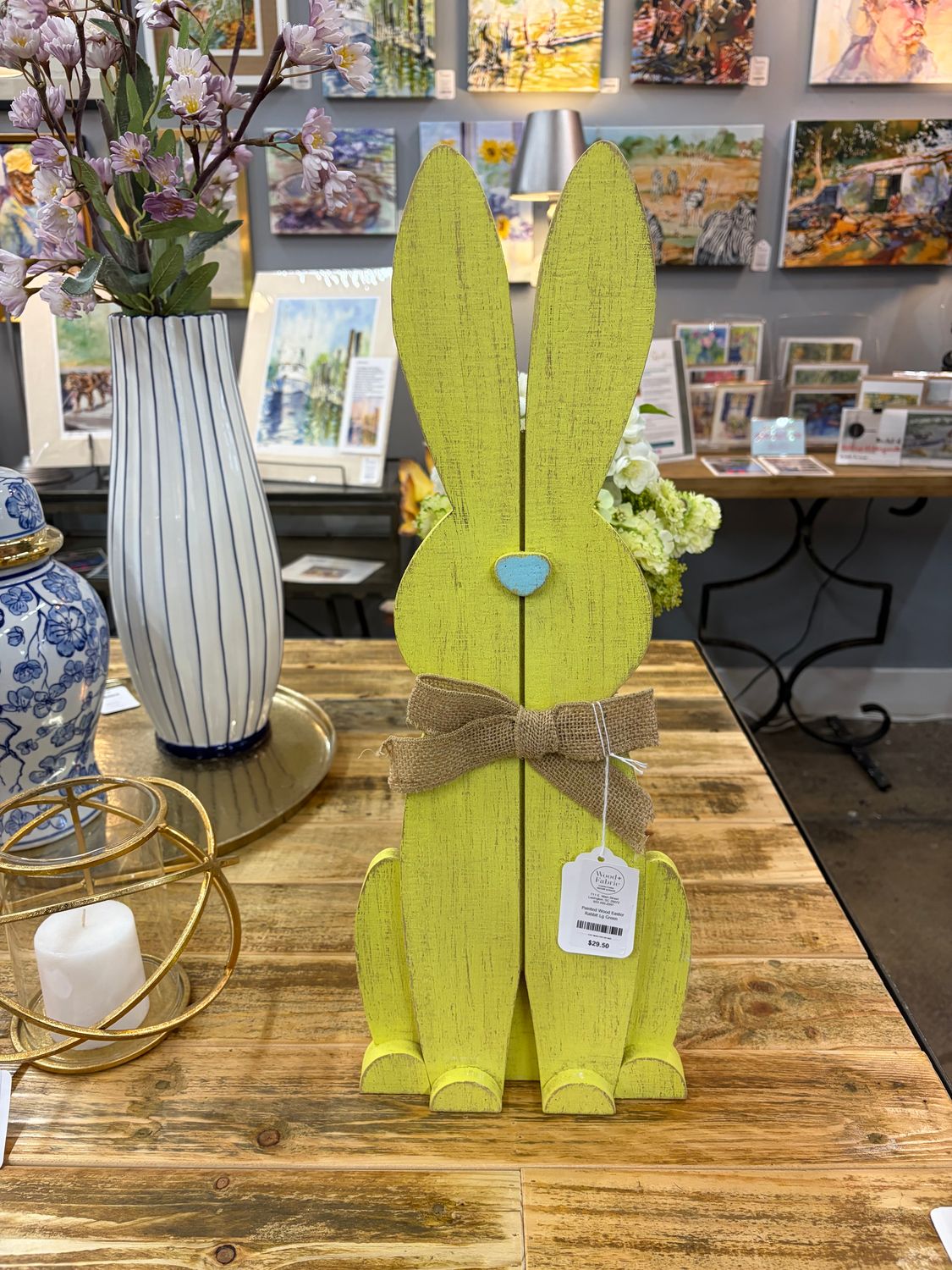 Painted Wood Easter Rabbit Lg Green