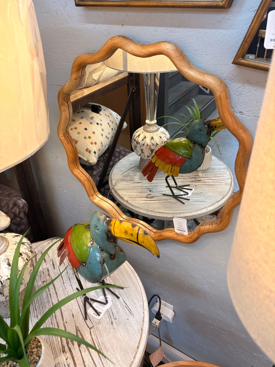 Squiggle Wood Circle Framed  Mirror