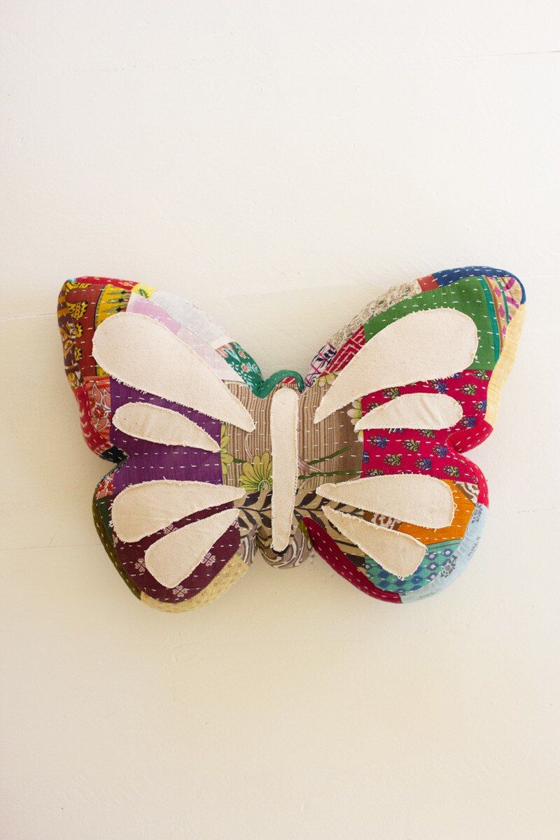 Kantha Throw Pillow - Butterfly