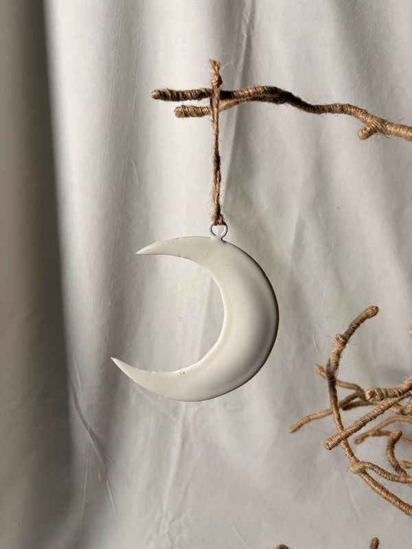 White Metal Moon Ornament 4" White Metal Moon Ornament 4"