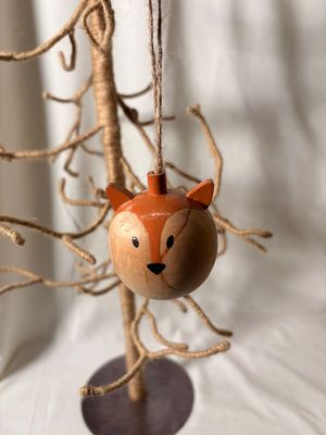 Wooden Round Fox Ornament 3"