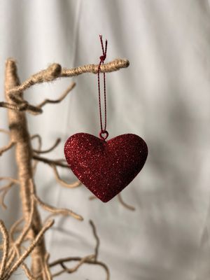 Mini Metal Red Glitter Heart Ornament 1.25"