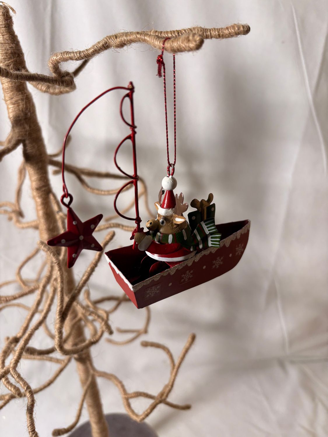 Reindeer Fishing in Boat Ornament 4.5"