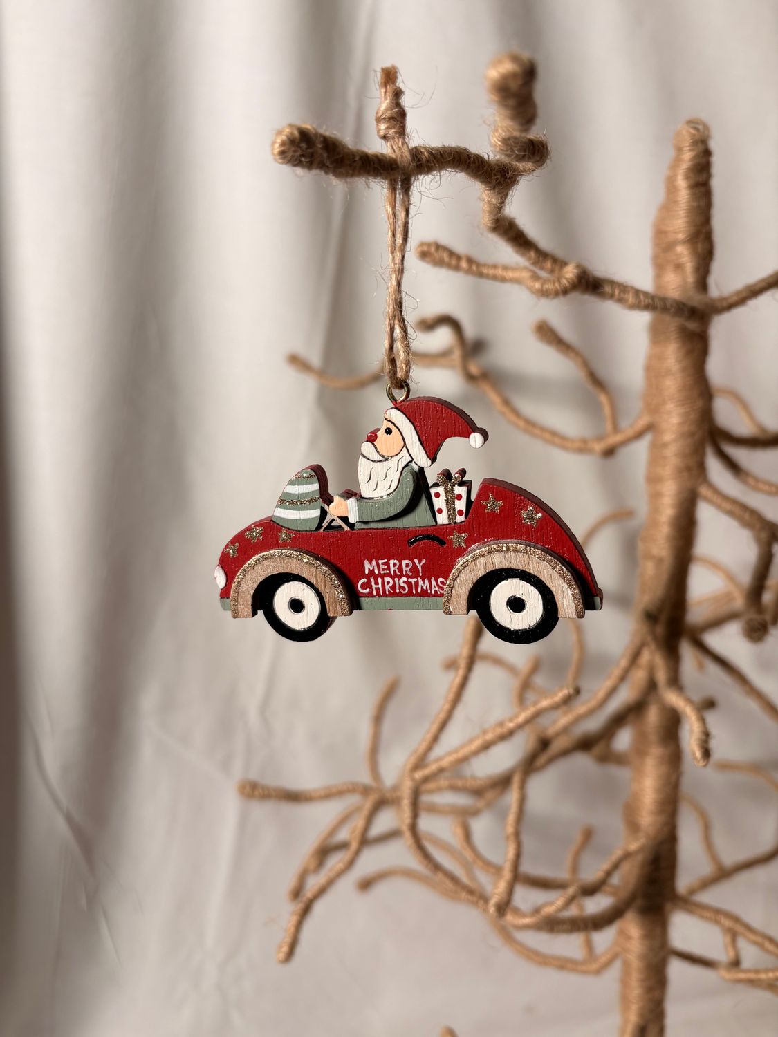 Wooden Santa in Red Card Ornament 2"
