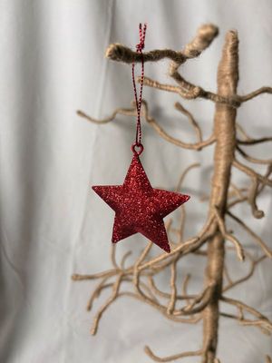 Mini Metal Red Glitter Star Ornament 1.25"