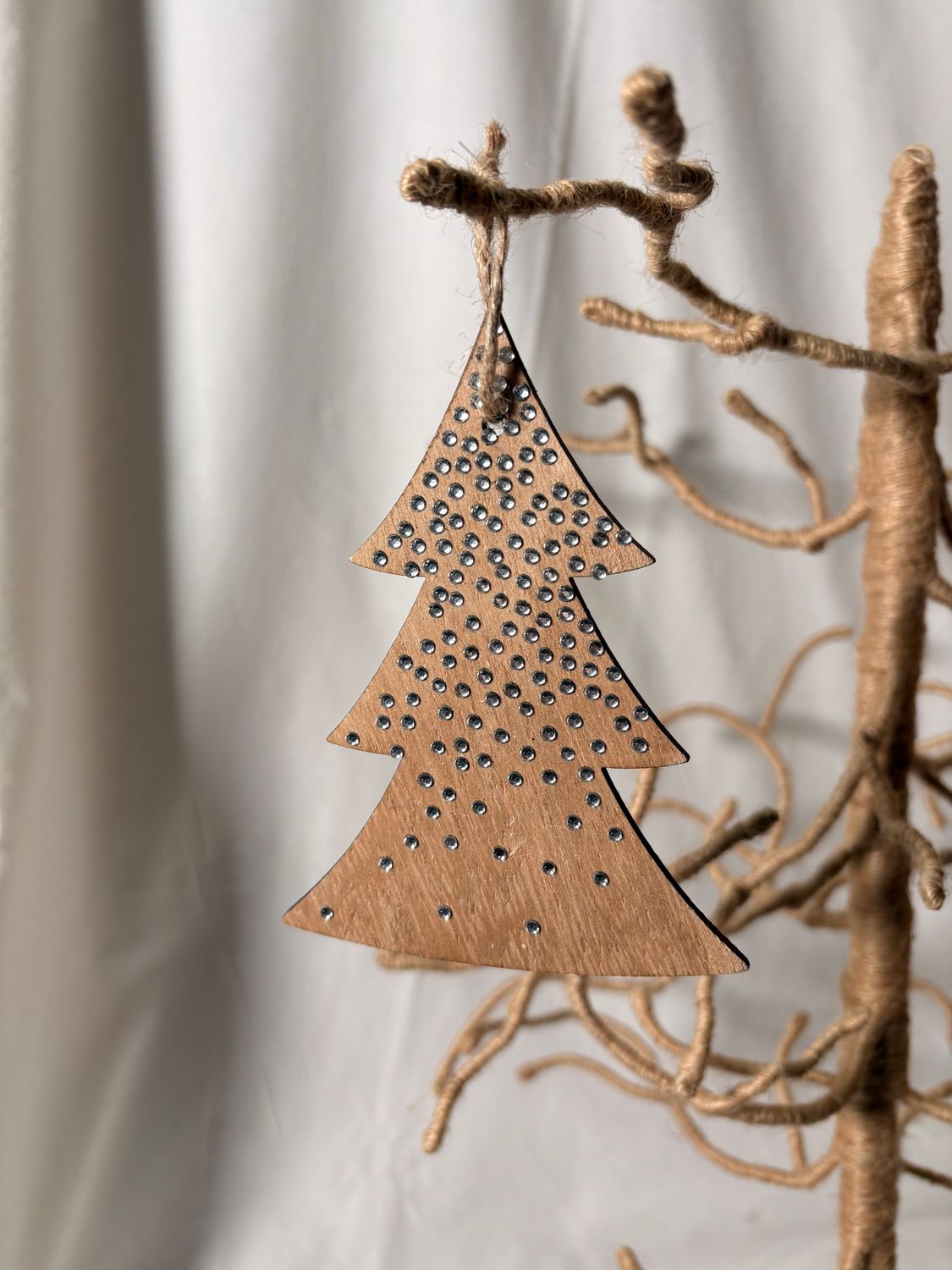 Bejeweled Wooden Tree Ornament 5"